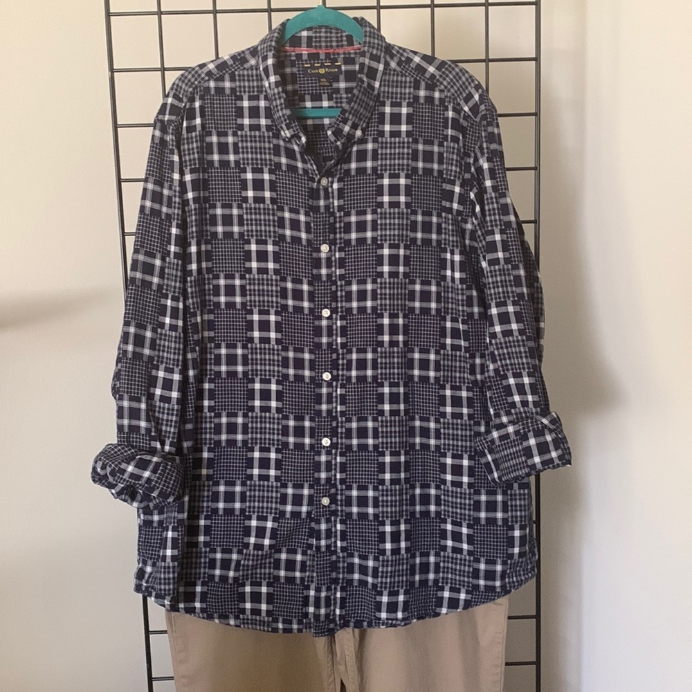 Club Room Big &Tall Button Down Shirt- Navy Patchwork